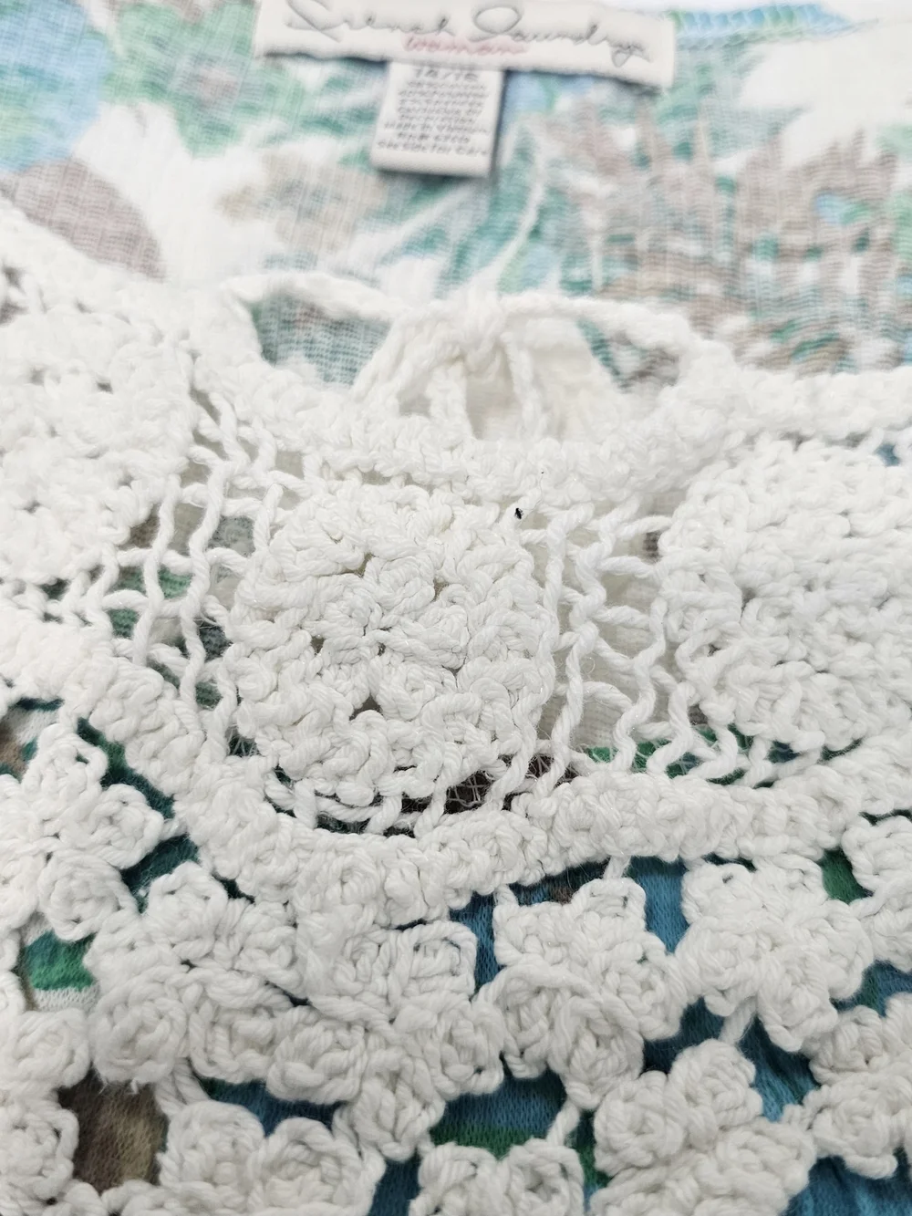 French Laundry Woman 14/16 Blue Tropical Floral Crochet Lace Tank Top Y2K Boho - Picture 9 of 10